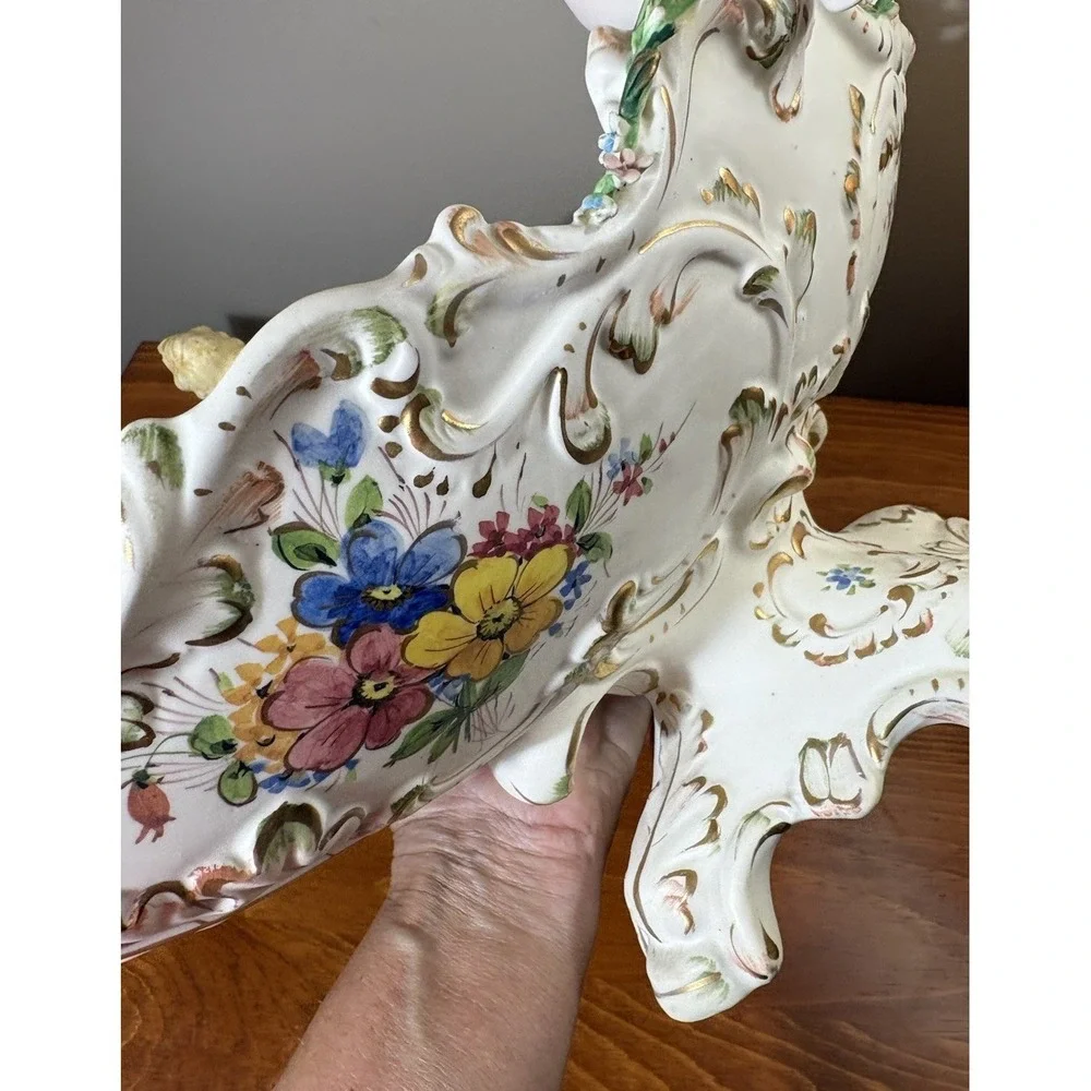Vintage Capodimonte Italy Cherub Centerpiece Bowl Hand Painted Signed 20x10x9